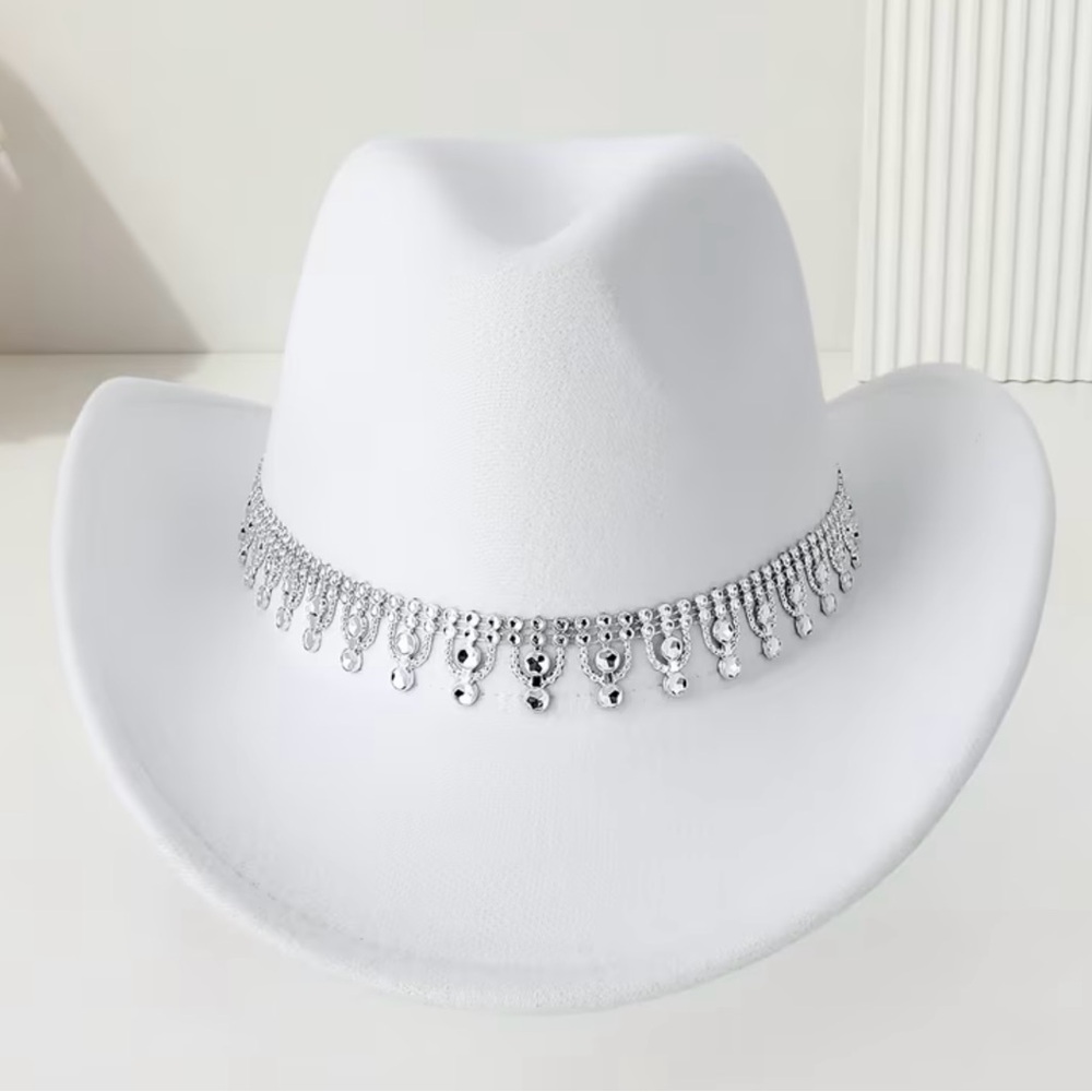 Chic White Hat with Silver Detailing